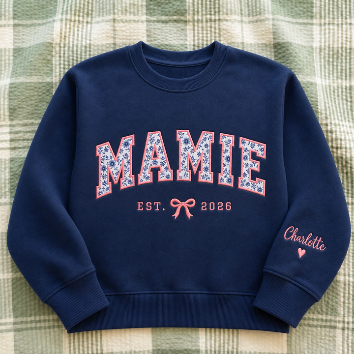 Sweatshirt MAMAN Personnalisé, Broderie Florale en Appliqué, Cadeau pour Maman