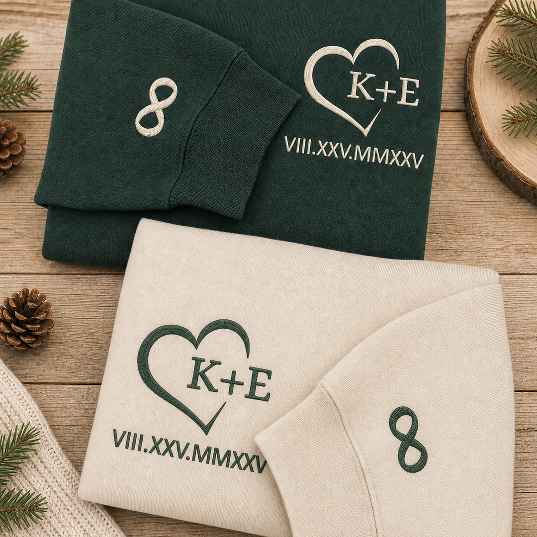 Sweatshirt Personnalisé Date en Chiffres Romains avec Cœur- Cadeau de Couple