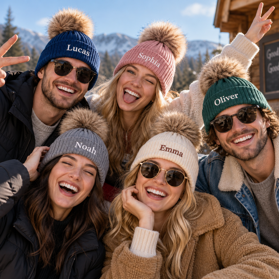 Bonnet d'hiver brodé personnalisé avec nom pour famille– Cadeau pour papa,maman ou enfant