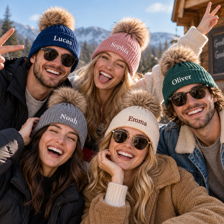 Bonnet d'hiver brodé personnalisé avec nom pour famille– Cadeau pour papa,maman ou enfant