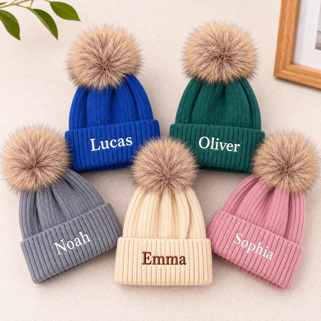 Bonnet d'hiver brodé personnalisé avec nom pour famille– Cadeau pour papa,maman ou enfant