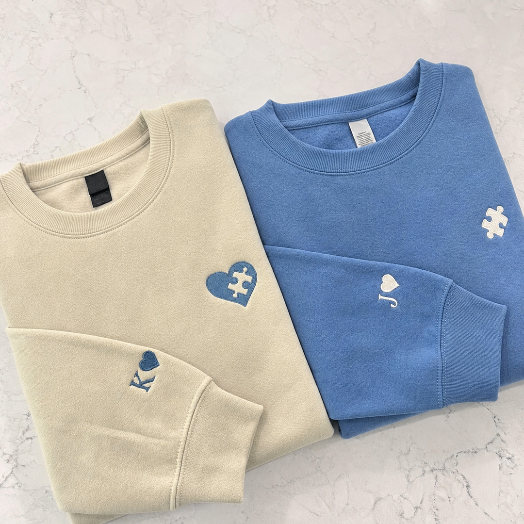 Sweat-shirts Couple Personnalisés, Cœurs Brodés et Puzzle avec Initiales,Cadeau d’Anniversaire et de Noël