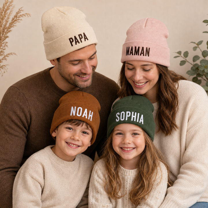 Bonnet Personnalisé Assorti pour Toute la Famille, Bébé, Enfant et Adulte