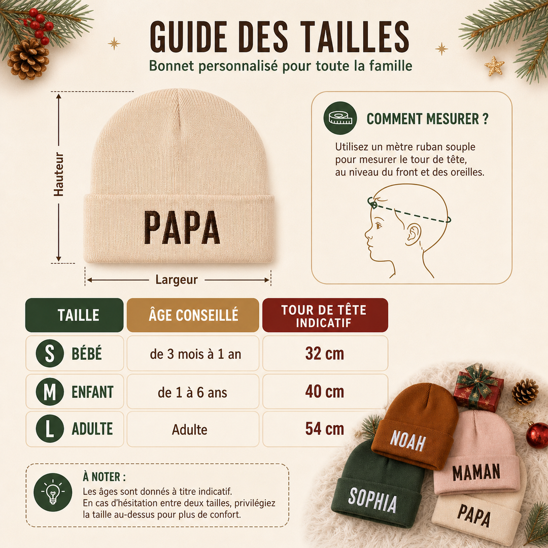 Bonnet Personnalisé Assorti pour Toute la Famille, Bébé, Enfant et Adulte