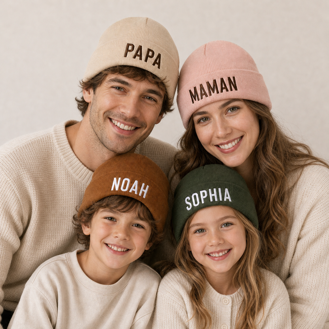 Bonnet Personnalisé Assorti pour Toute la Famille, Bébé, Enfant et Adulte