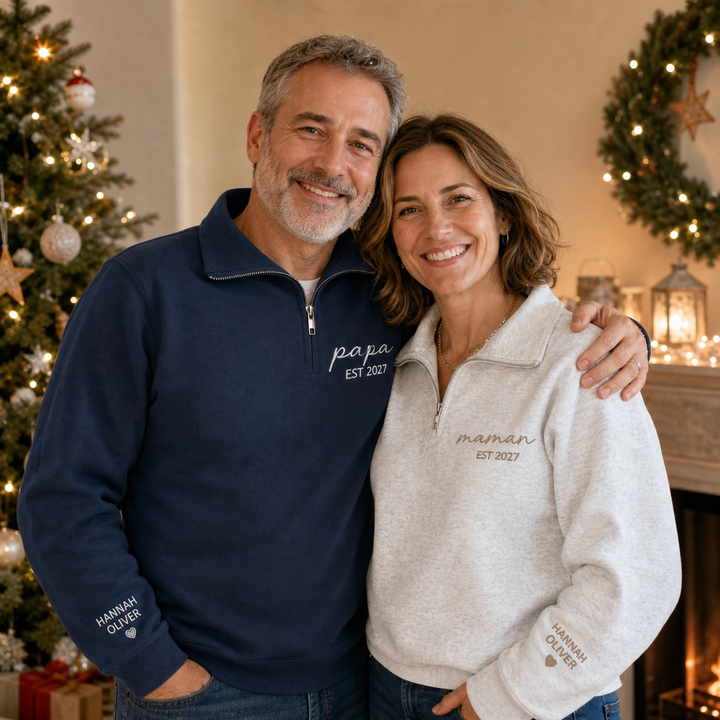Sweat-shirt à quart de zip personnalisés pour maman et papa, cadeaux pour maman et papa