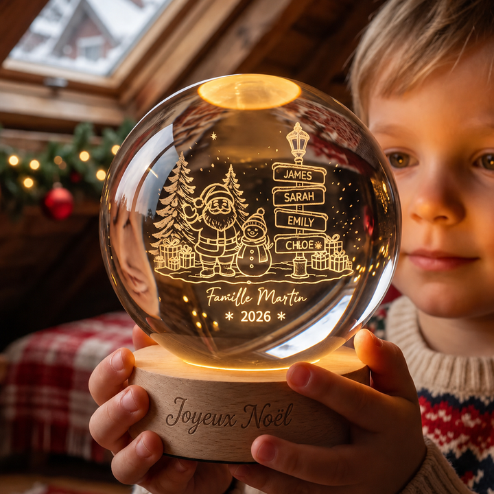 Veilleuse boule de cristal de Noël personnalisée avec les prénoms de la famille – Cadeau de Noël