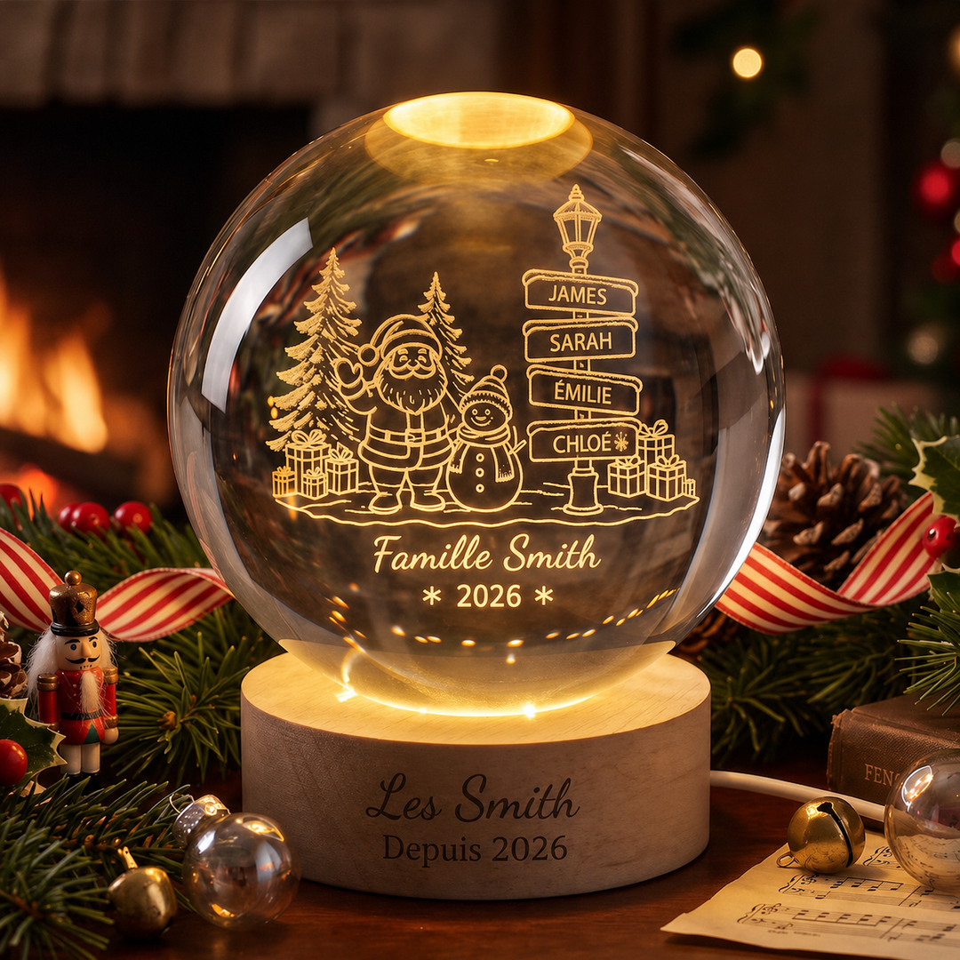 Veilleuse boule de cristal de Noël personnalisée avec les prénoms de la famille – Cadeau de Noël