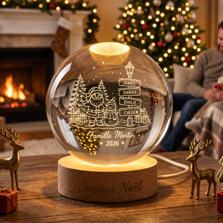 Veilleuse boule de cristal de Noël personnalisée avec les prénoms de la famille – Cadeau de Noël