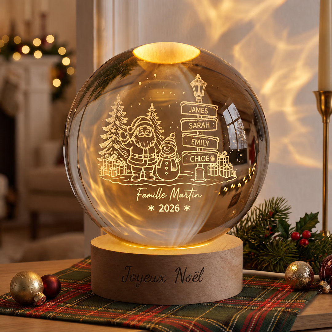 Veilleuse boule de cristal de Noël personnalisée avec les prénoms de la famille – Cadeau de Noël
