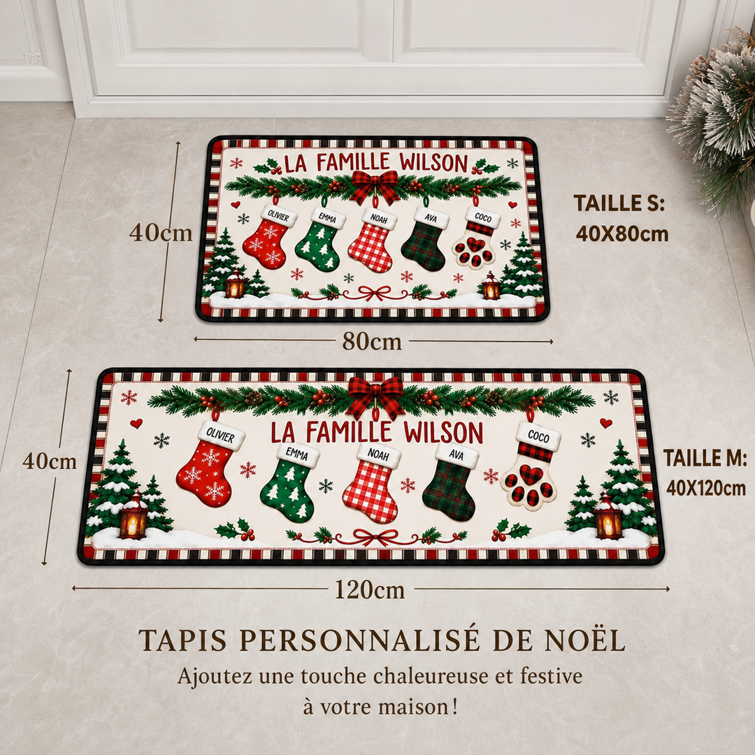 Tapis de Noël personnalisés avec les noms des membres de la famille, décorations de Noël personnalisées