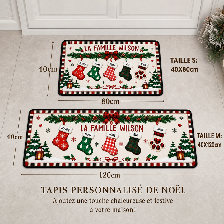 Tapis de Noël personnalisés avec les noms des membres de la famille, décorations de Noël personnalisées