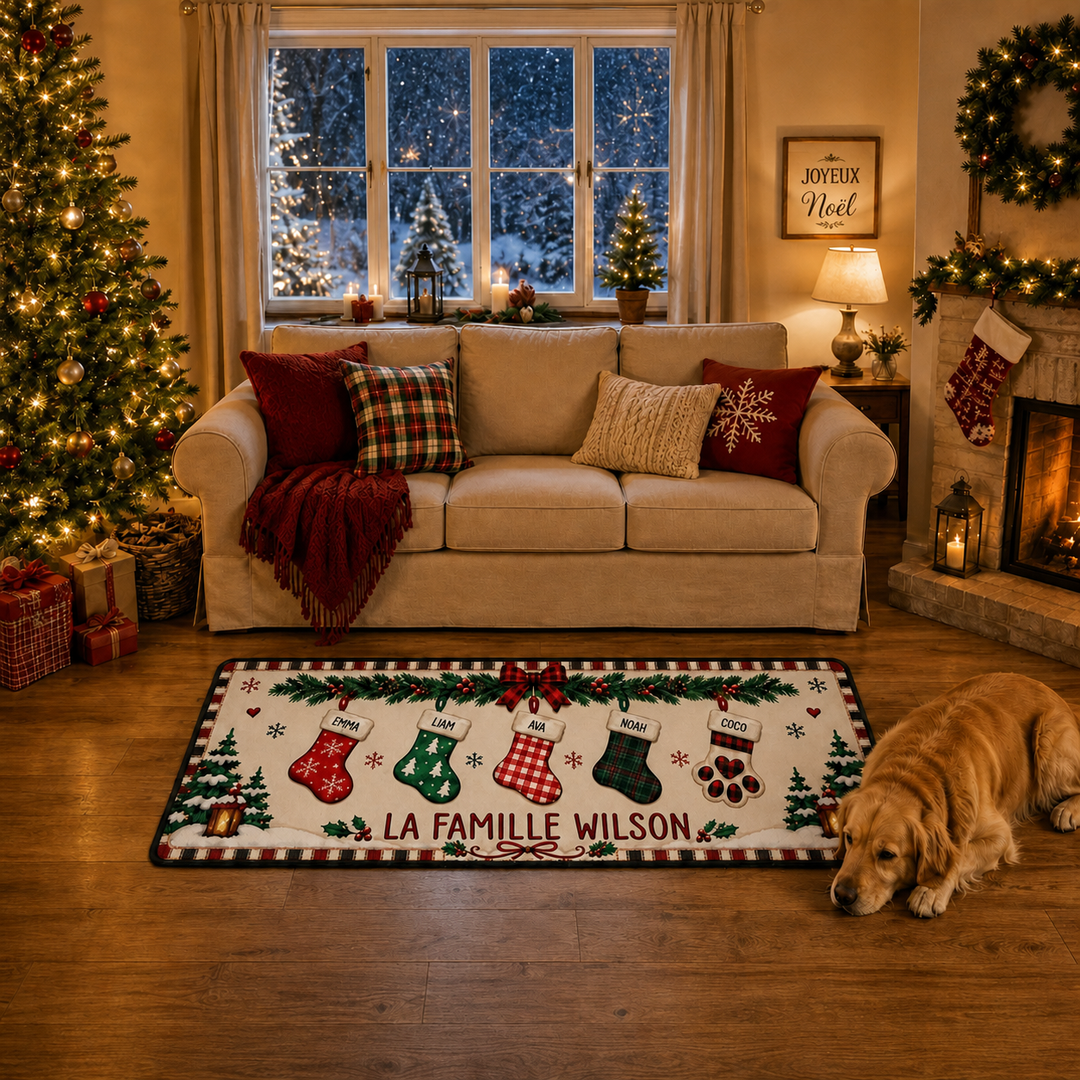 Tapis de Noël personnalisés avec les noms des membres de la famille, décorations de Noël personnalisées
