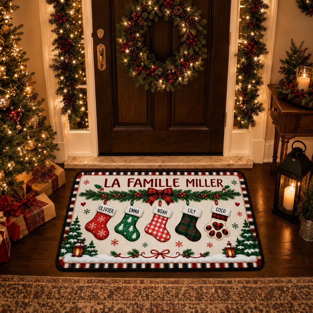 Tapis de Noël personnalisés avec les noms des membres de la famille, décorations de Noël personnalisées
