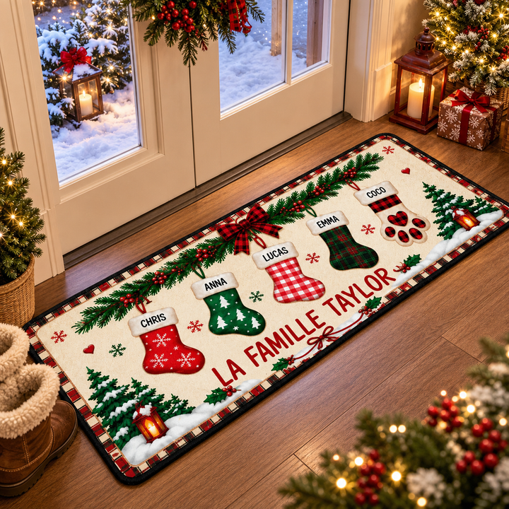 Tapis de Noël personnalisés avec les noms des membres de la famille, décorations de Noël personnalisées