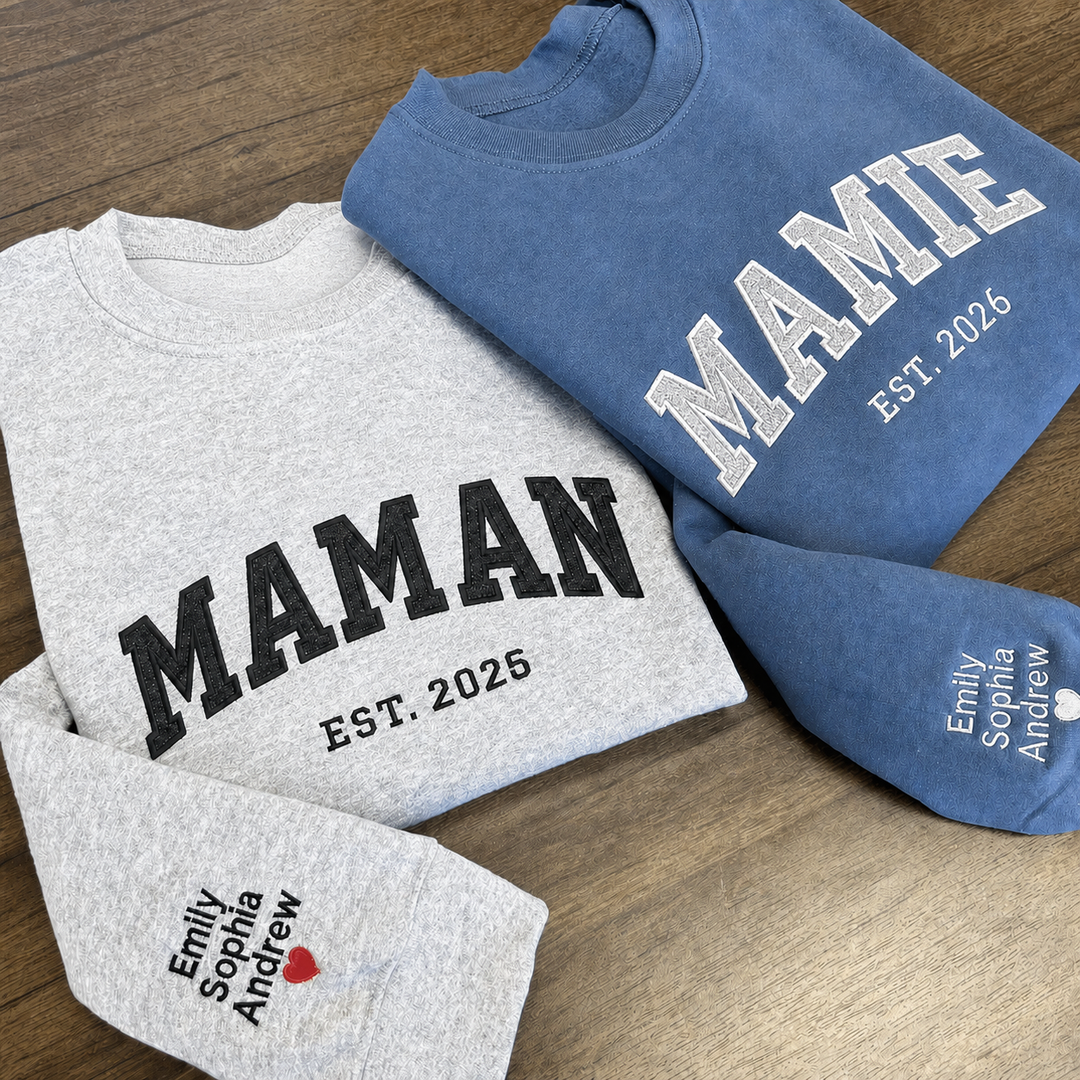 Sweat-shirt personnalisé brodé de paillettes avec les noms des enfants pour maman ou mamie