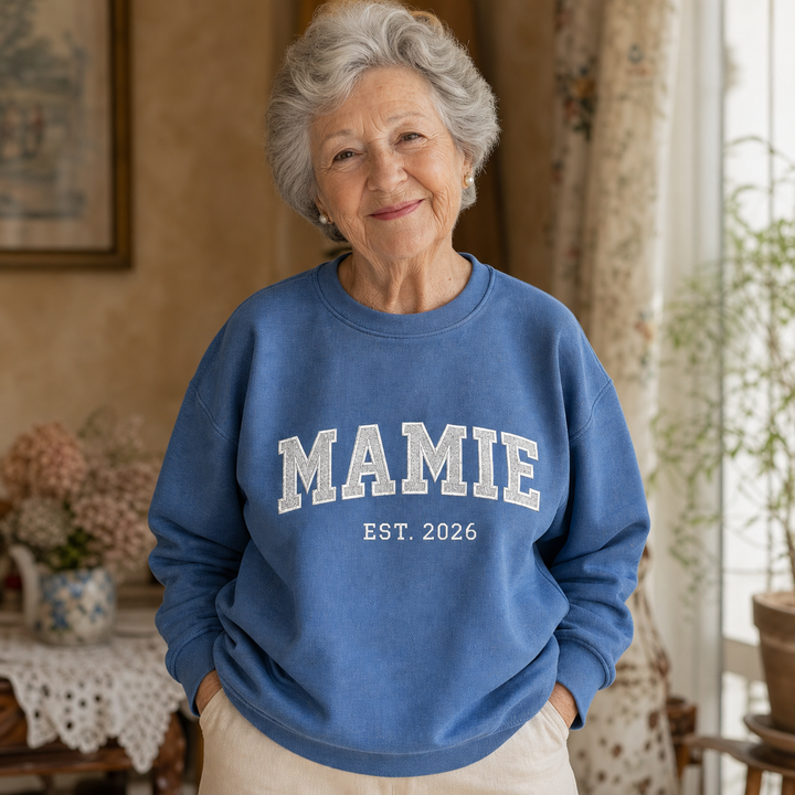Sweat-shirt personnalisé brodé de paillettes avec les noms des enfants pour maman ou mamie