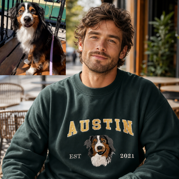 Sweat-shirt brodé personnalisé avec le visage et le nom de votre animal de compagnie, cadeau souvenir pour les amoureux des animaux