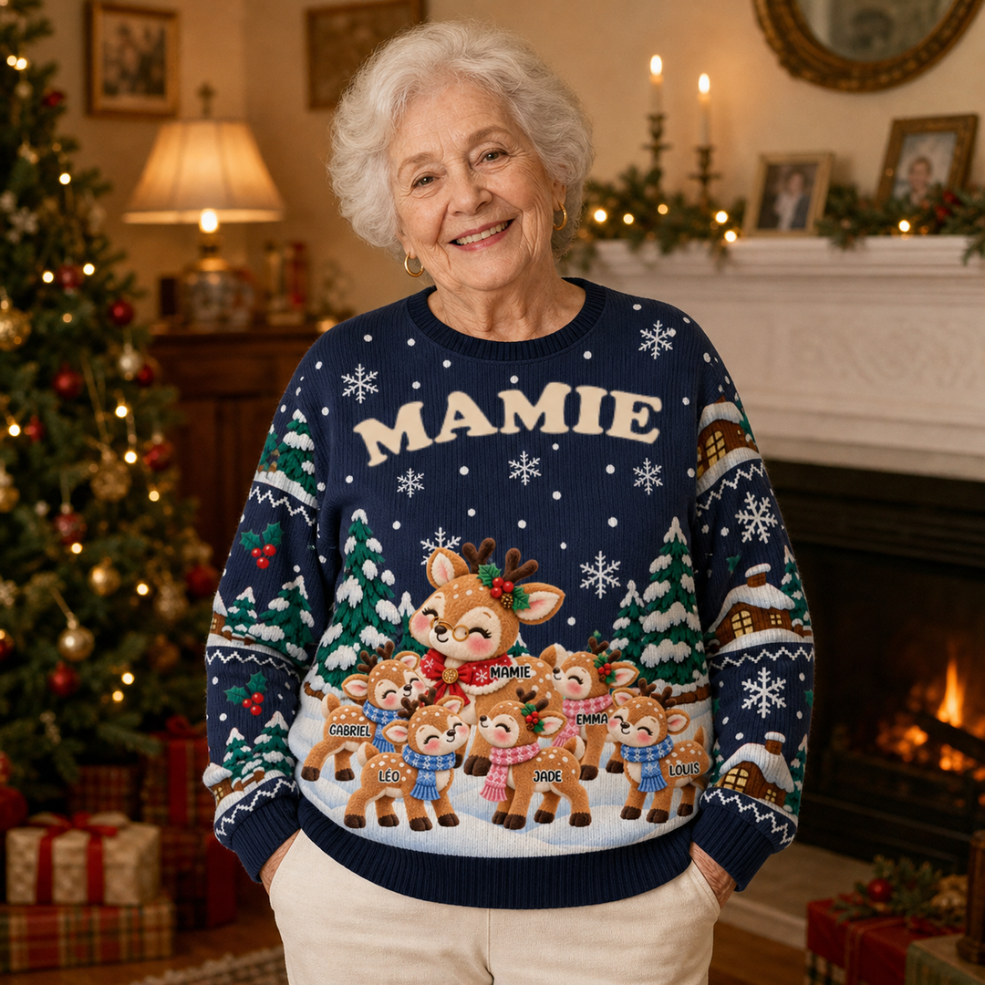 Sweat-shirt de Noël personnalisé imprimé - Mamie Renne
