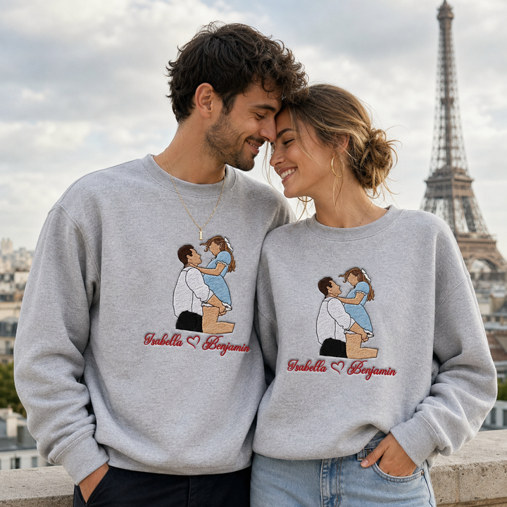 Sweat-shirts personnalisés avec portrait de couple brodé— un cadeau d'anniversaire ou de Noël