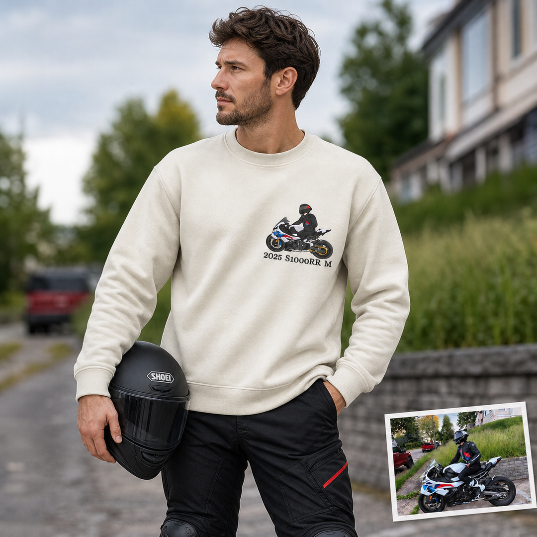 Sweat-shirt personnalisé avec broderie de moto d'après photo, cadeau pour lui/elle