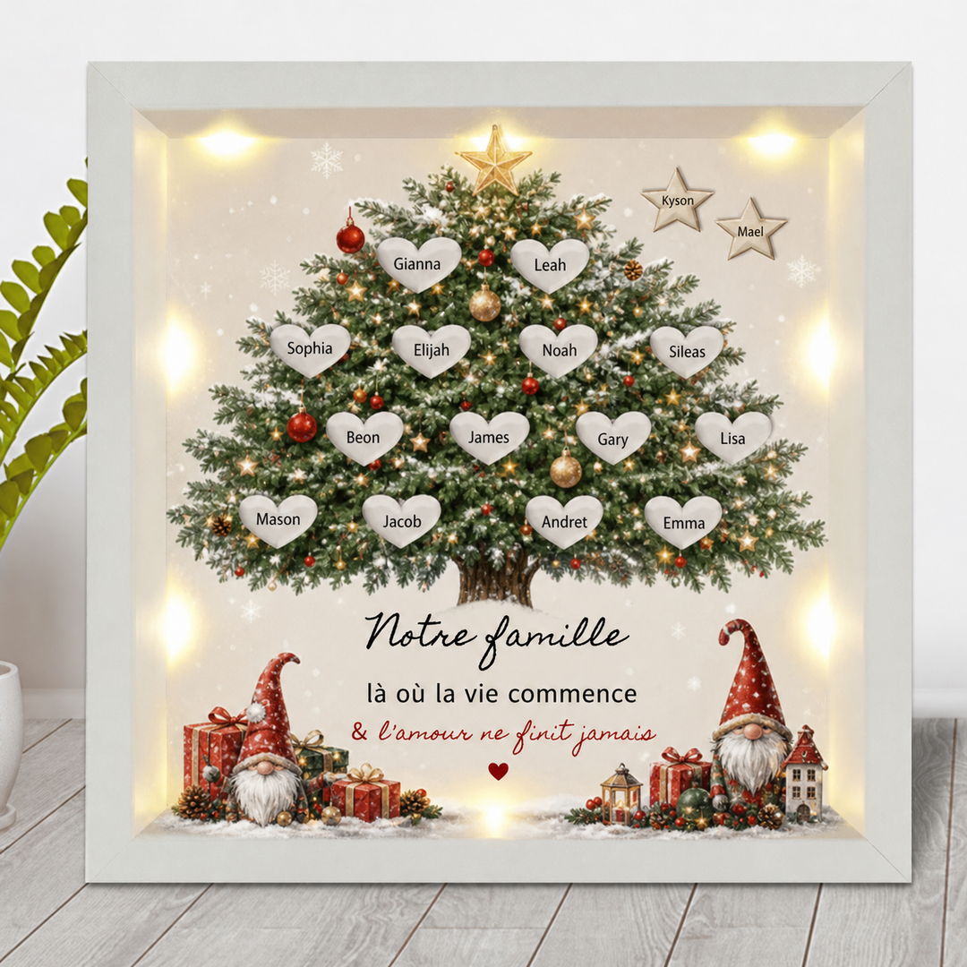 Cadre Boîte Lumineuse LED Personnalisée - Arbre Généalogique de Noël avec Prénoms