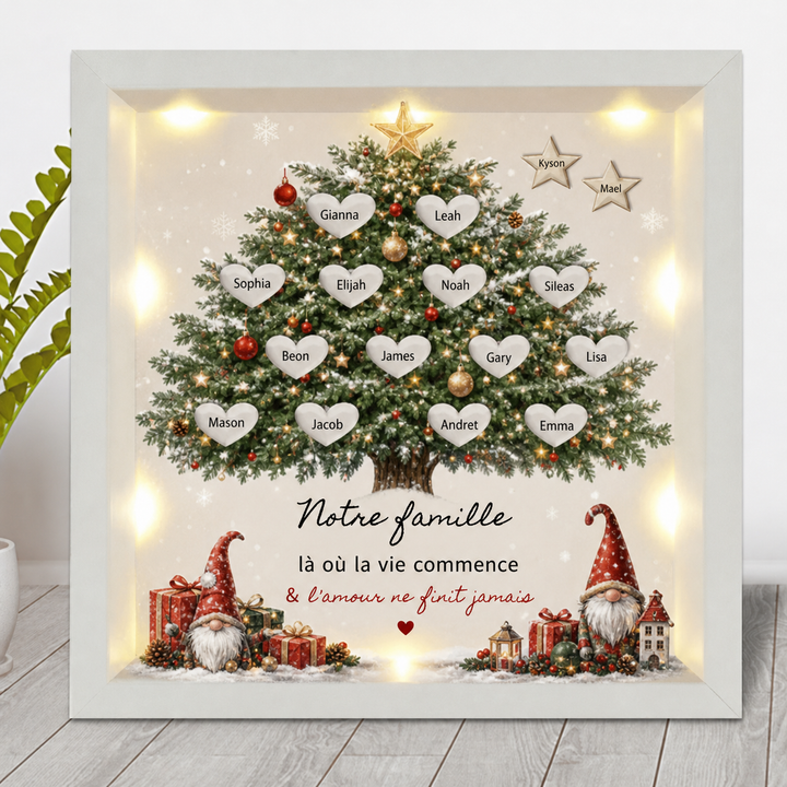 Cadre Boîte Lumineuse LED Personnalisée - Arbre Généalogique de Noël avec Prénoms