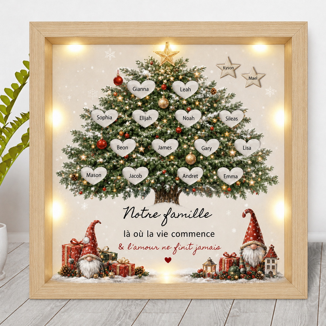 Cadre Boîte Lumineuse LED Personnalisée - Arbre Généalogique de Noël avec Prénoms