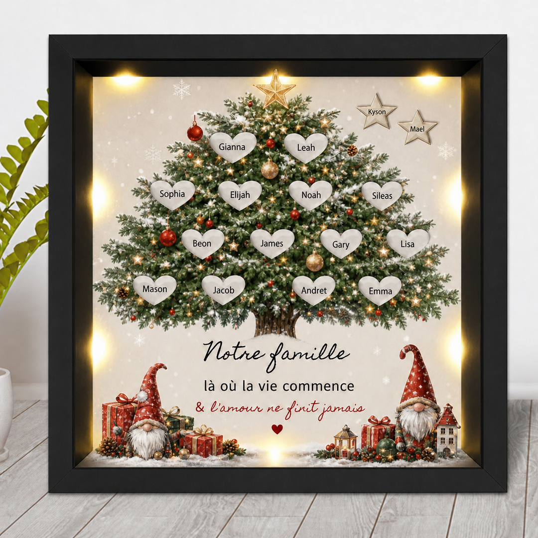 Cadre Boîte Lumineuse LED Personnalisée - Arbre Généalogique de Noël avec Prénoms