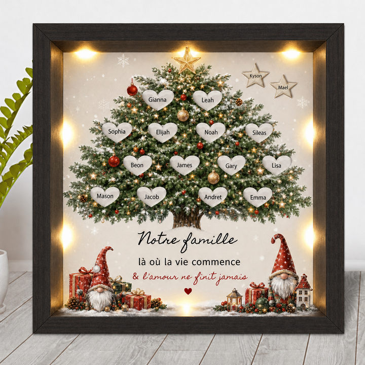 Cadre Boîte Lumineuse LED Personnalisée - Arbre Généalogique de Noël avec Prénoms