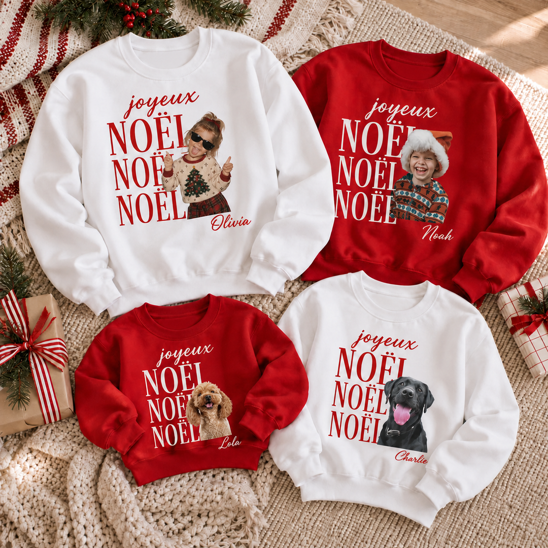 Sweat-shirt imprimé de Noël avec photos de famille personnalisables, un cadeau de Noël parfait