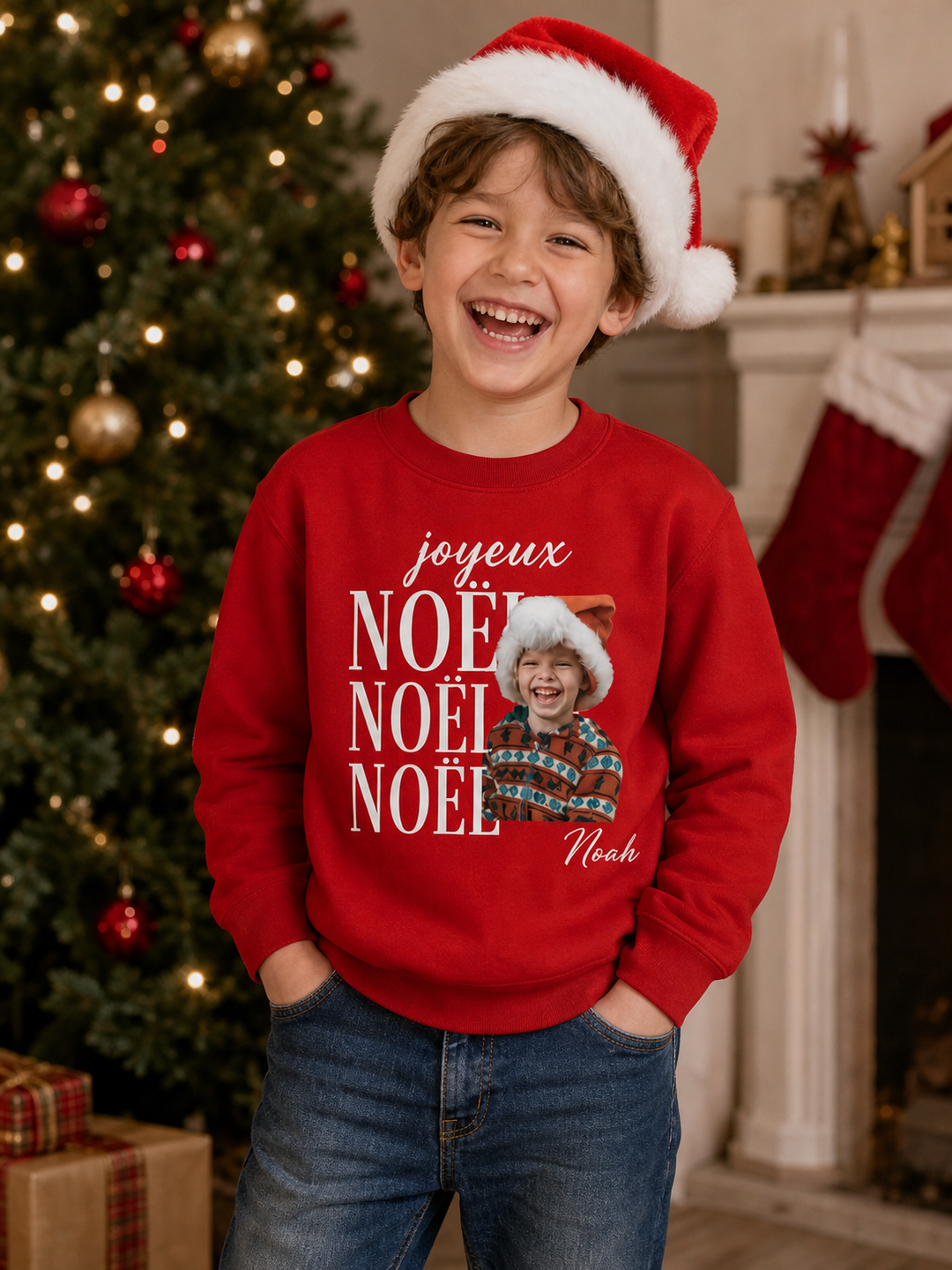 Sweat-shirt imprimé de Noël avec photos de famille personnalisables, un cadeau de Noël parfait