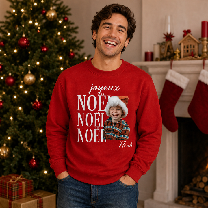 Sweat-shirt imprimé de Noël avec photos de famille personnalisables, un cadeau de Noël parfait