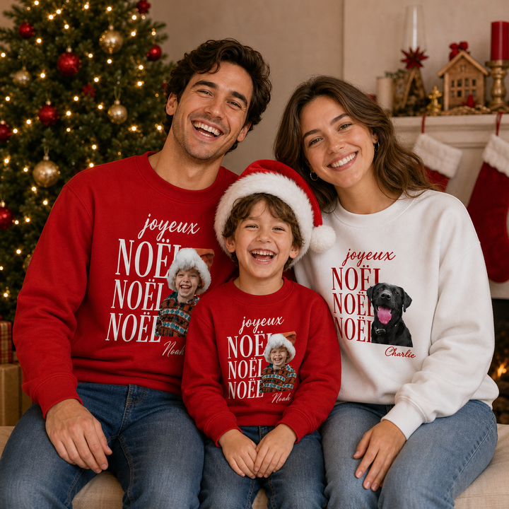 Sweat-shirt imprimé de Noël avec photos de famille personnalisables, un cadeau de Noël parfait