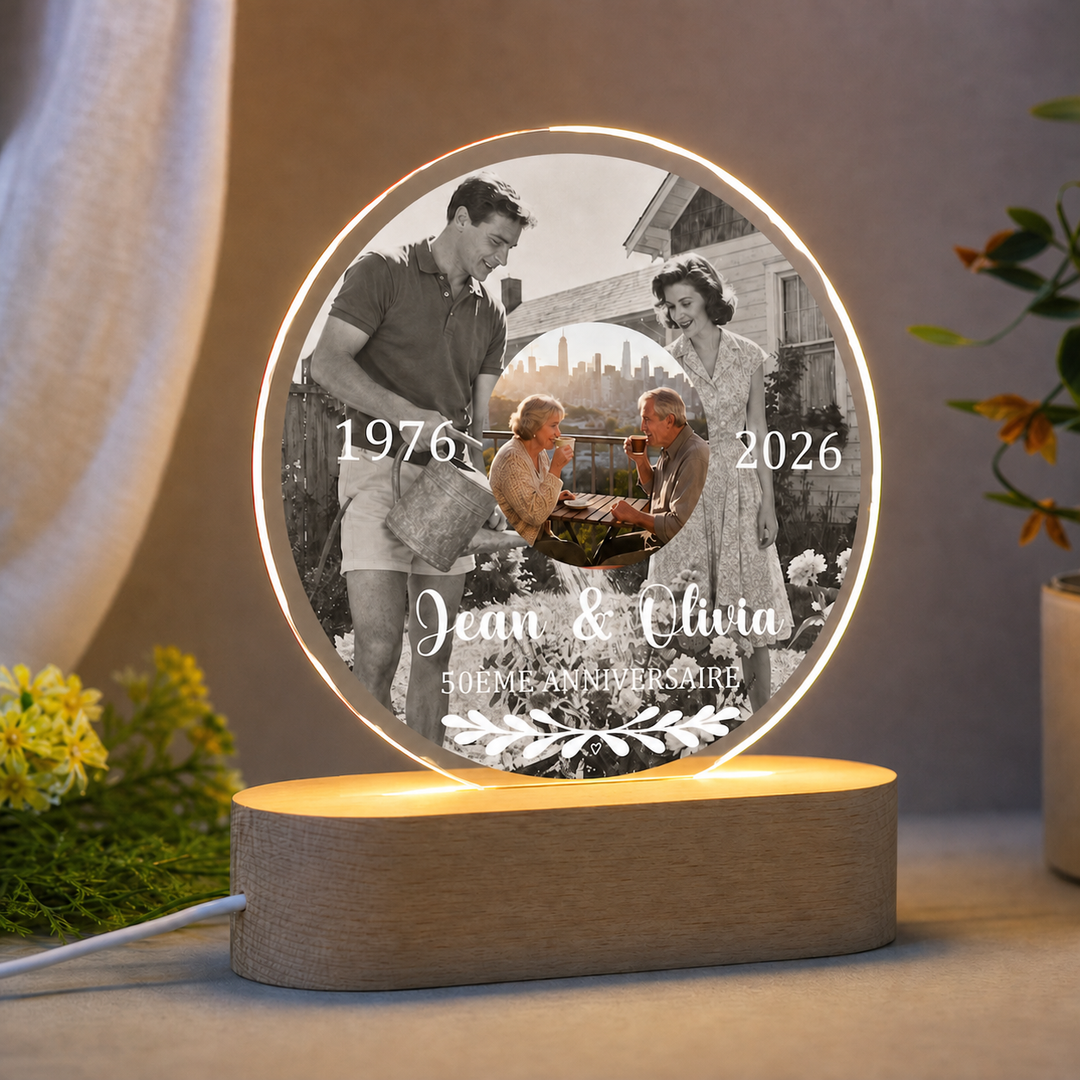 Lampe LED personnalisée avec photos d’hier et d’aujourd’hui, cadeau souvenir personnalisé pour couple