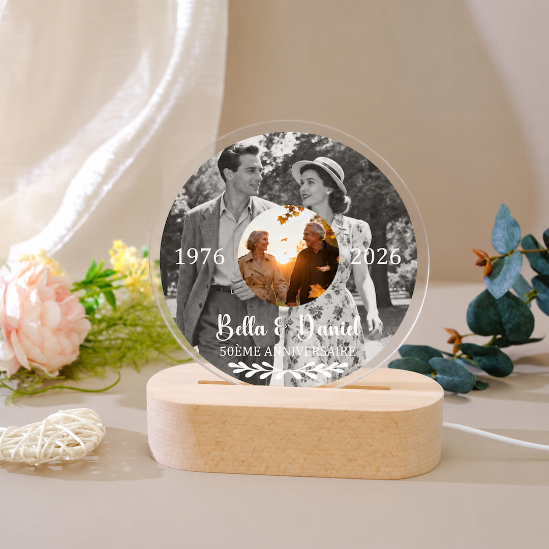 Lampe LED personnalisée avec photos d’hier et d’aujourd’hui, cadeau souvenir personnalisé pour couple