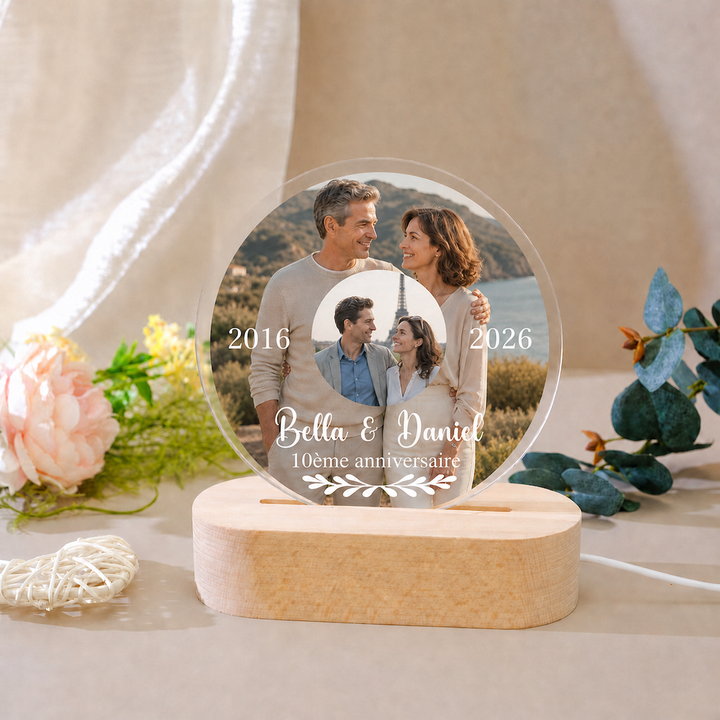 Lampe LED personnalisée avec photos d’hier et d’aujourd’hui, cadeau souvenir personnalisé pour couple