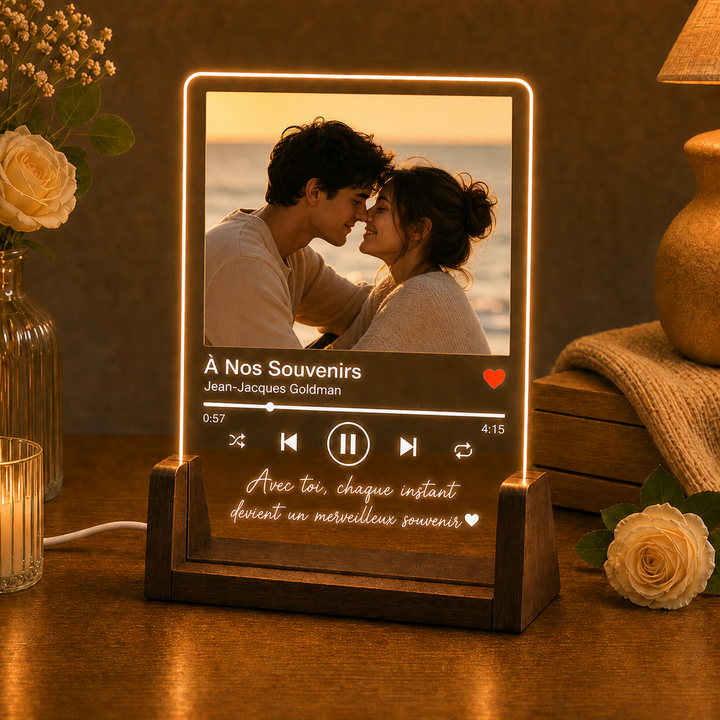 Plaque musicale personnalisée en acrylique avec LED et photo, pour couple