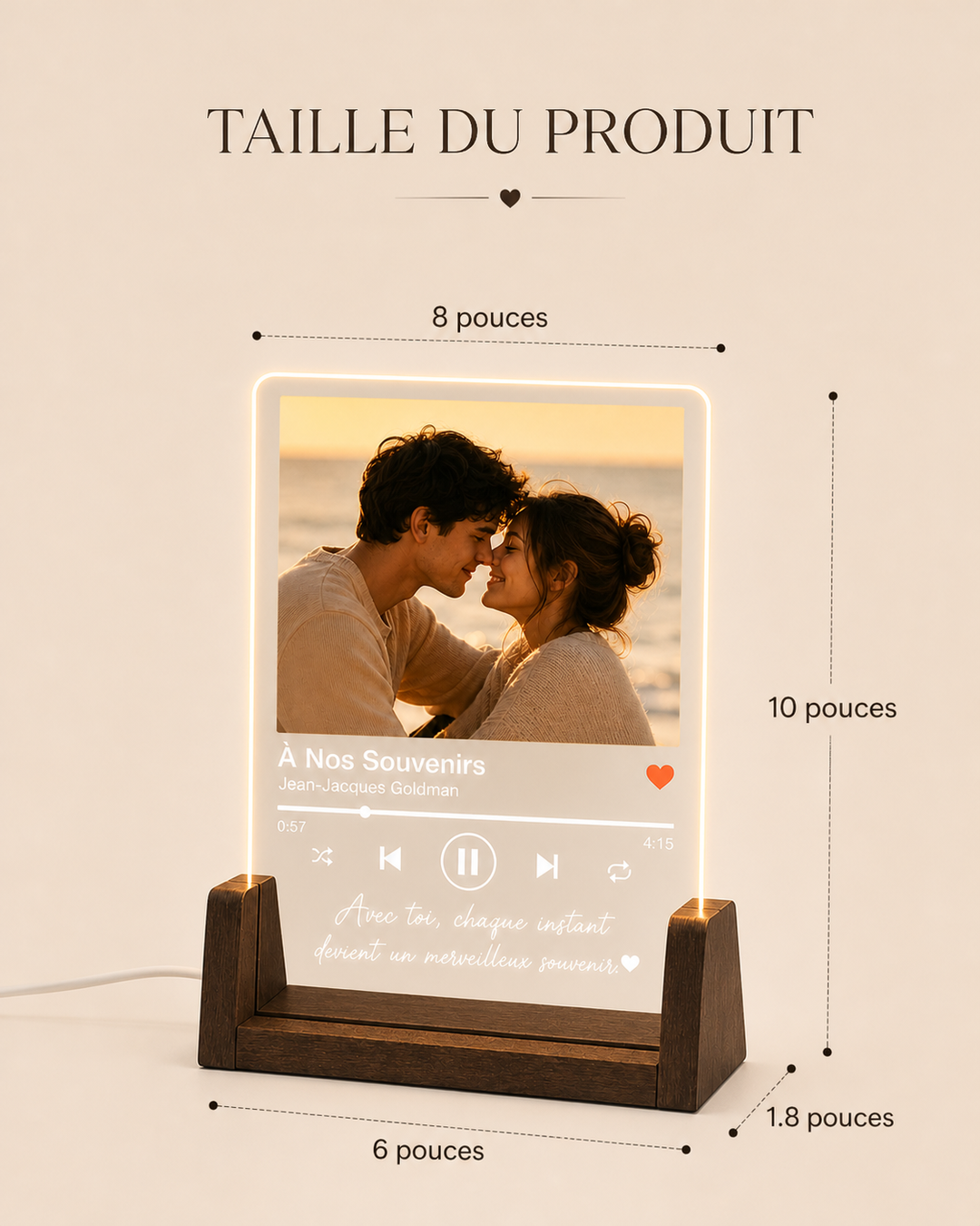 Plaque musicale personnalisée en acrylique avec LED et photo, pour couple