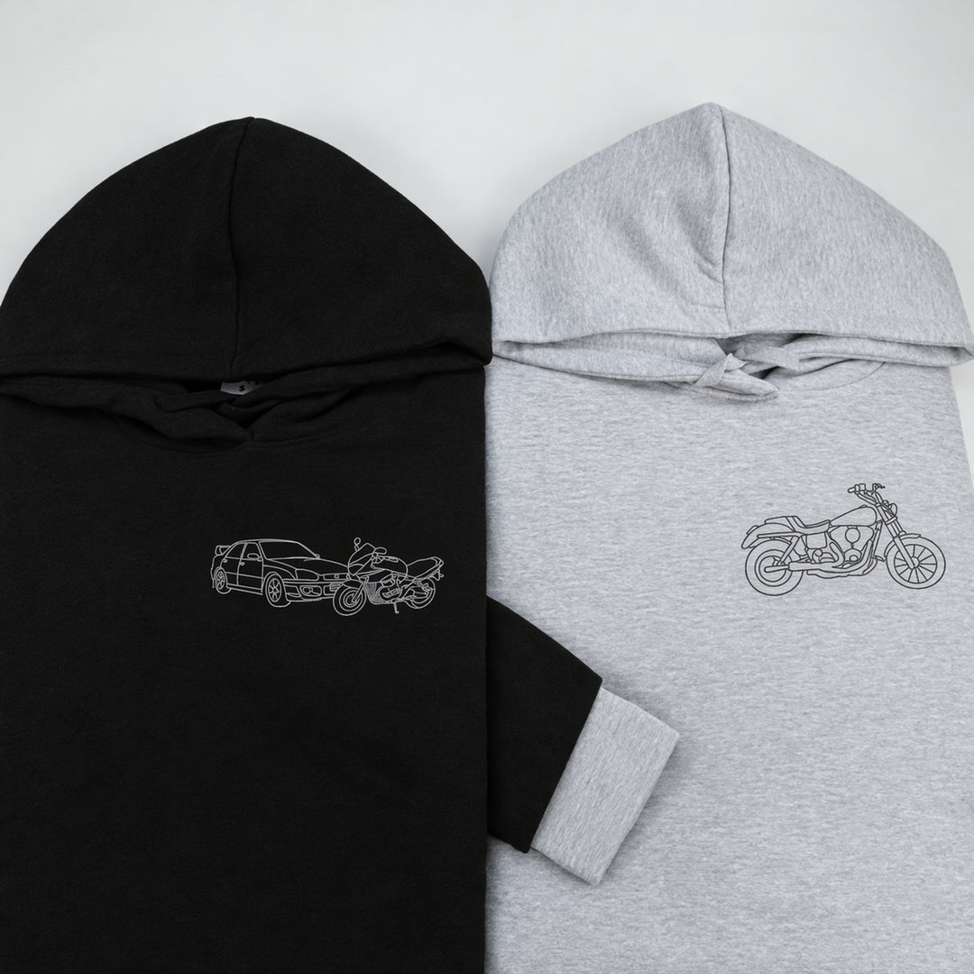 Sweat-shirt avec broderie personnalisée du contour d’une voiture – Le cadeau idéal pour les passionnés d’automobile