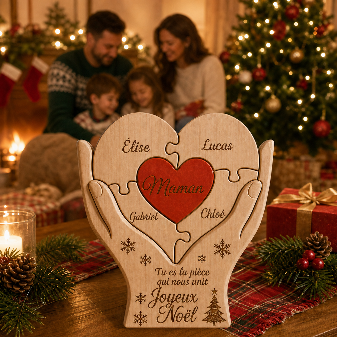 Puzzle de Noël en bois personnalisé avec des noms de famille – décoration ou cadeau de Noël