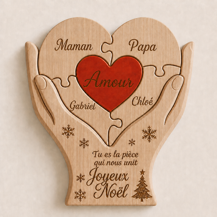 Puzzle de Noël en bois personnalisé avec des noms de famille – décoration ou cadeau de Noël