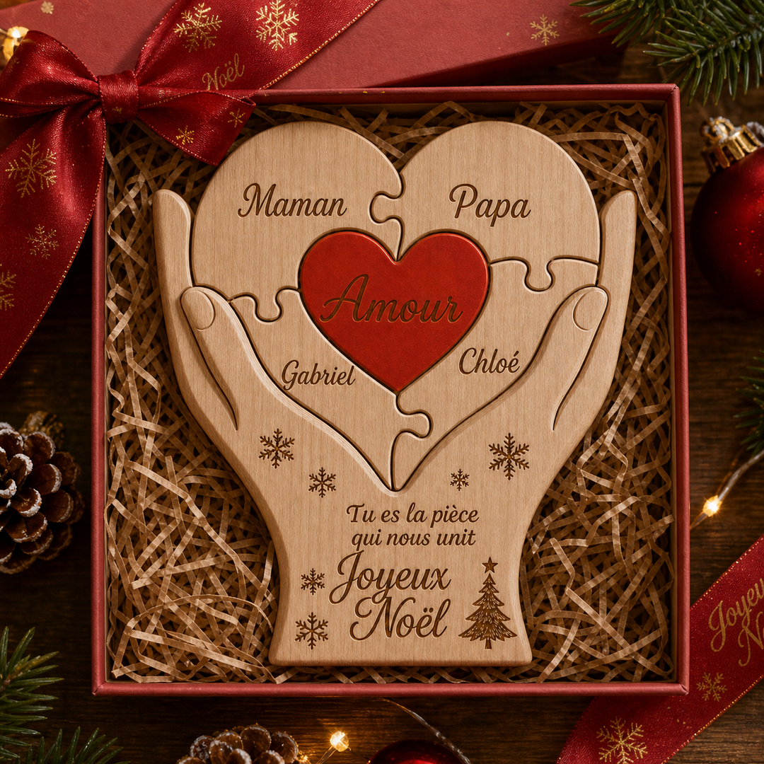 Puzzle de Noël en bois personnalisé avec des noms de famille – décoration ou cadeau de Noël