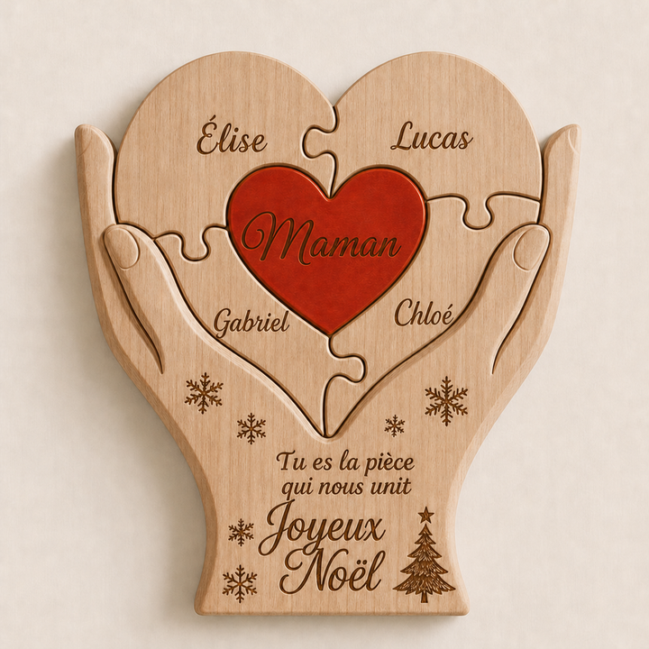 Puzzle de Noël en bois personnalisé avec des noms de famille – décoration ou cadeau de Noël