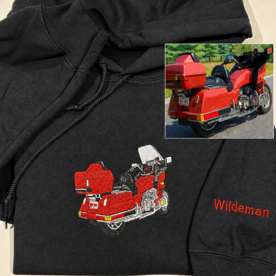 Sweat-shirt personnalisé avec broderie de moto d'après photo, cadeau pour lui/elle
