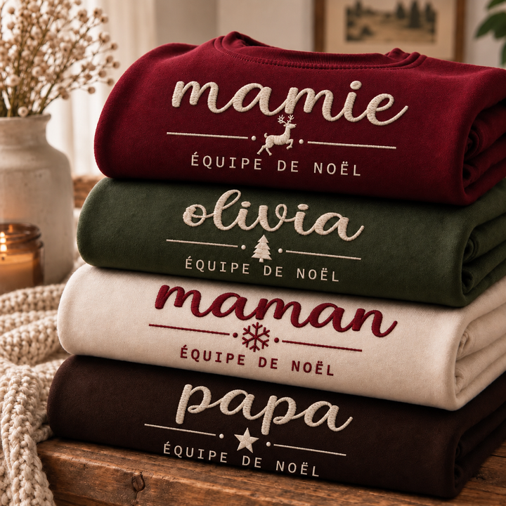 Sweat-shirt de Noël brodé personnalisé, cadeau de Noël pour la famille
