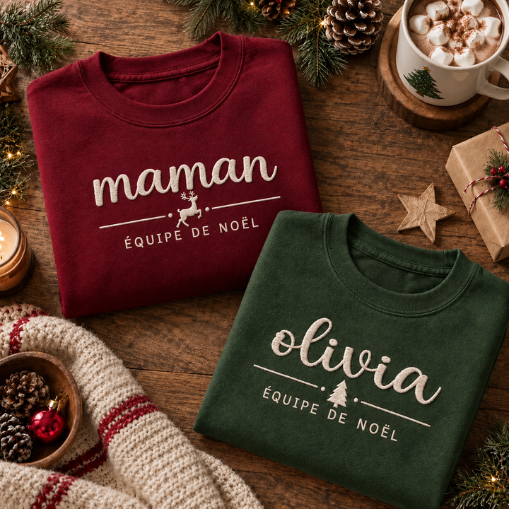 Sweat-shirt de Noël brodé personnalisé, cadeau de Noël pour la famille