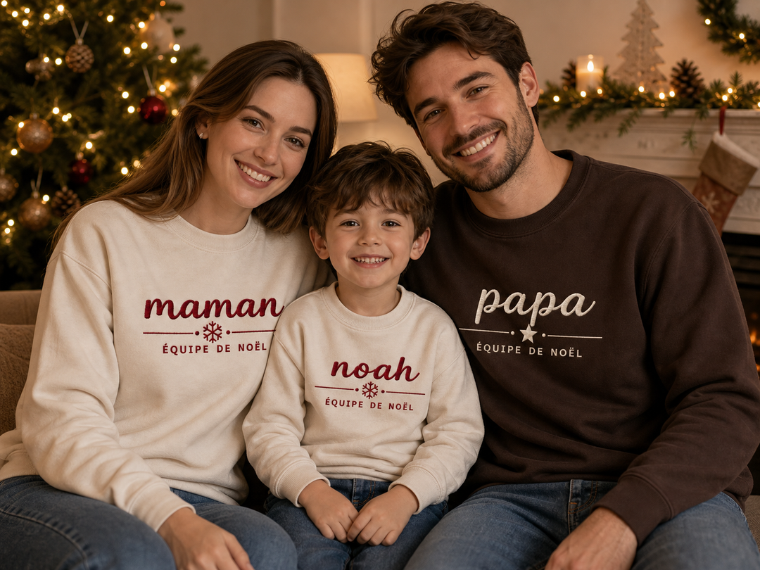 Sweat-shirt de Noël brodé personnalisé, cadeau de Noël pour la famille