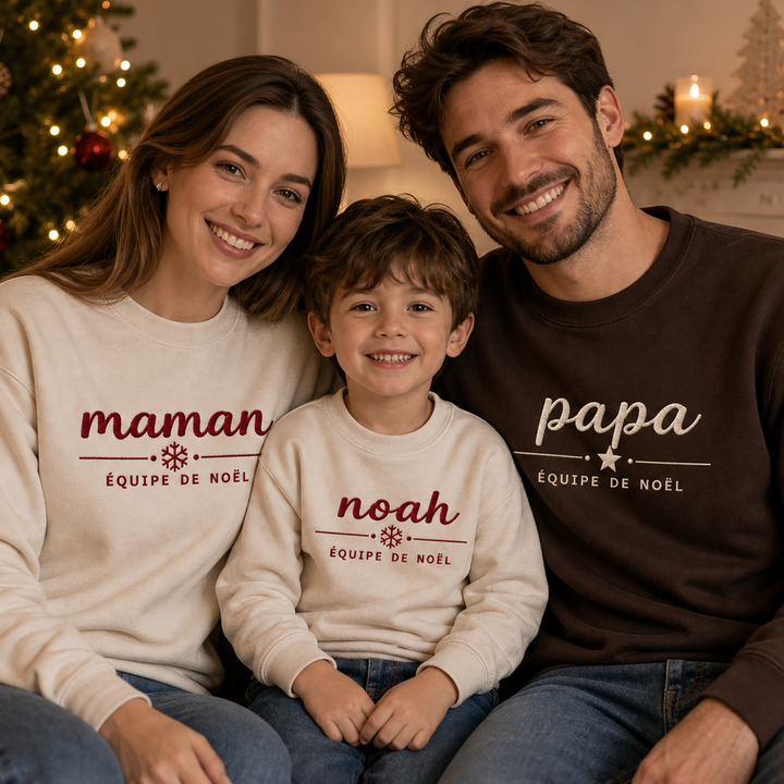 Sweat-shirt de Noël brodé personnalisé, cadeau de Noël pour la famille