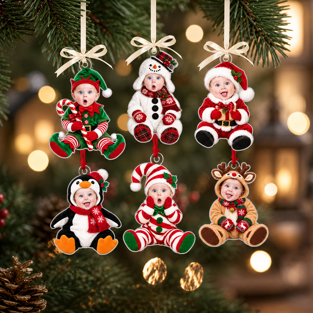 Ornement personnalisé avec photo du visage de bébé, cadeau de Noël souvenir